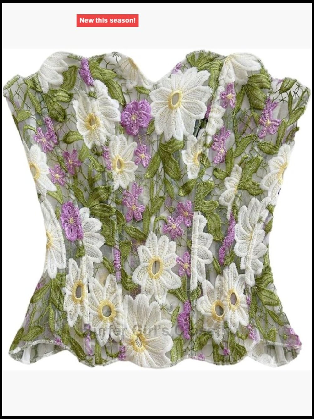 Women's Floral Embroidered Corset Bustier Strapless Lace Up Back Tube Top